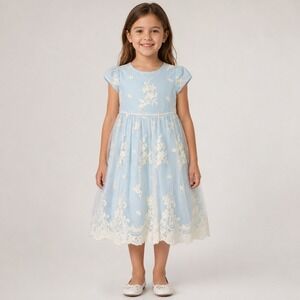 Pippa & Julie Girls 6X Blue Embroidered Tulle Party Dress Flower Girl